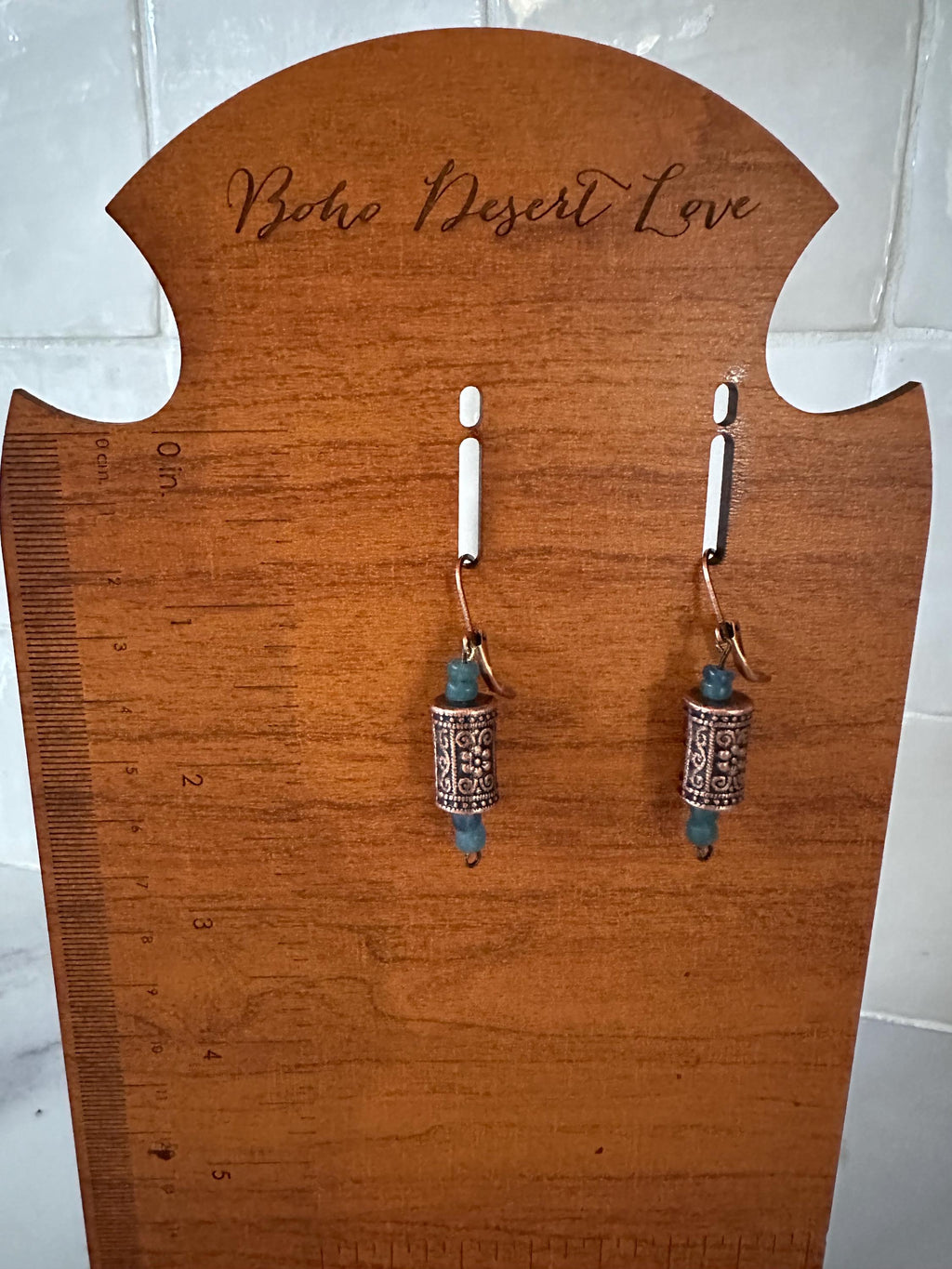 Blue Java and Copper Bead Earrings