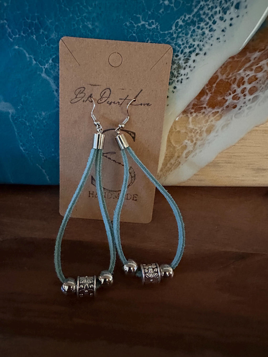 Blue Suede, Antique Silver Bead Earrings