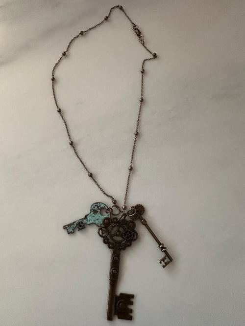 Antique Bronze Key Necklace on Dainty Ball Chain