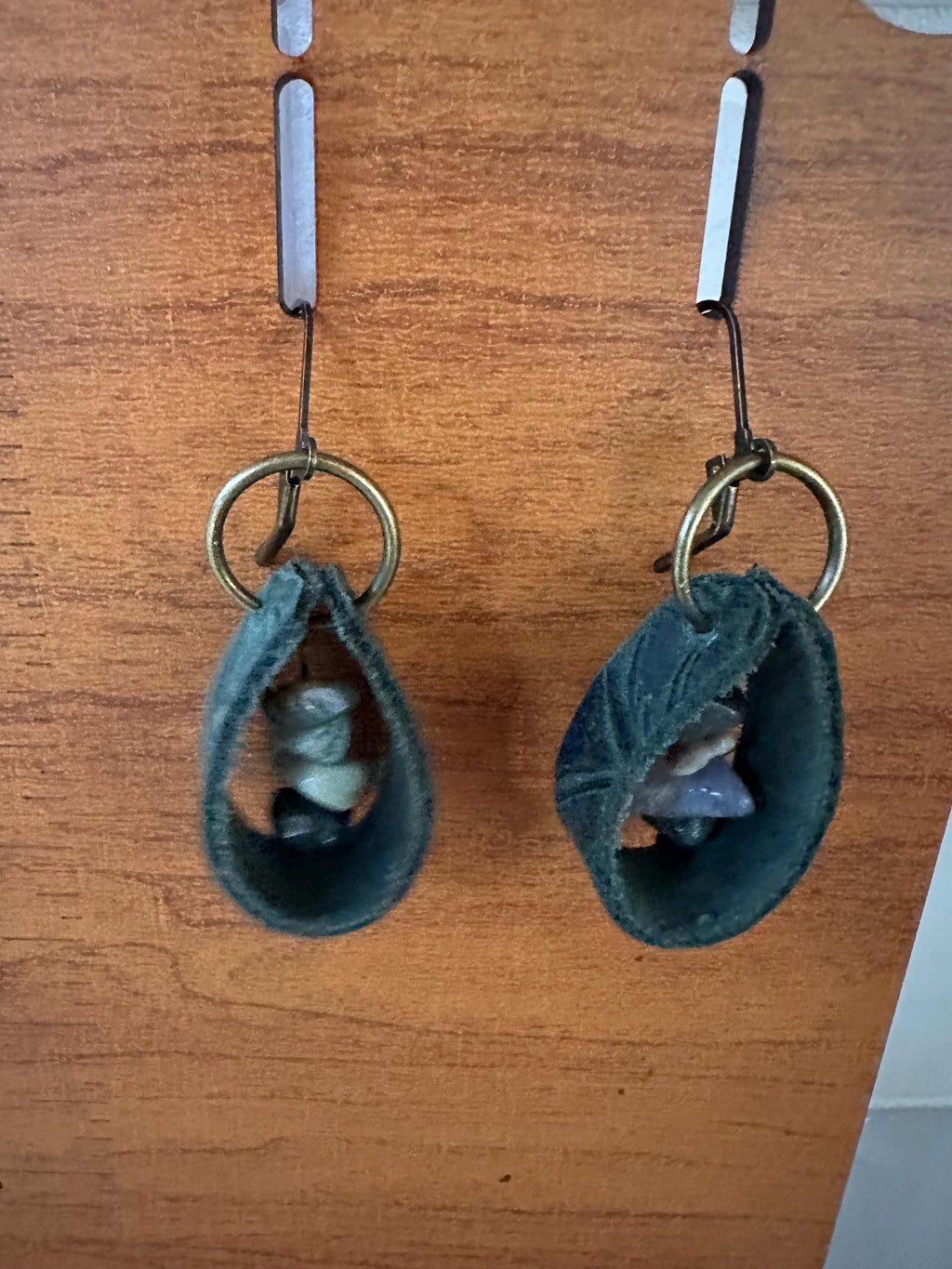 Agate Indian and Leather Earrings