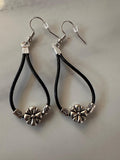 Earrings, Antique Silver Beads, Leather Cord