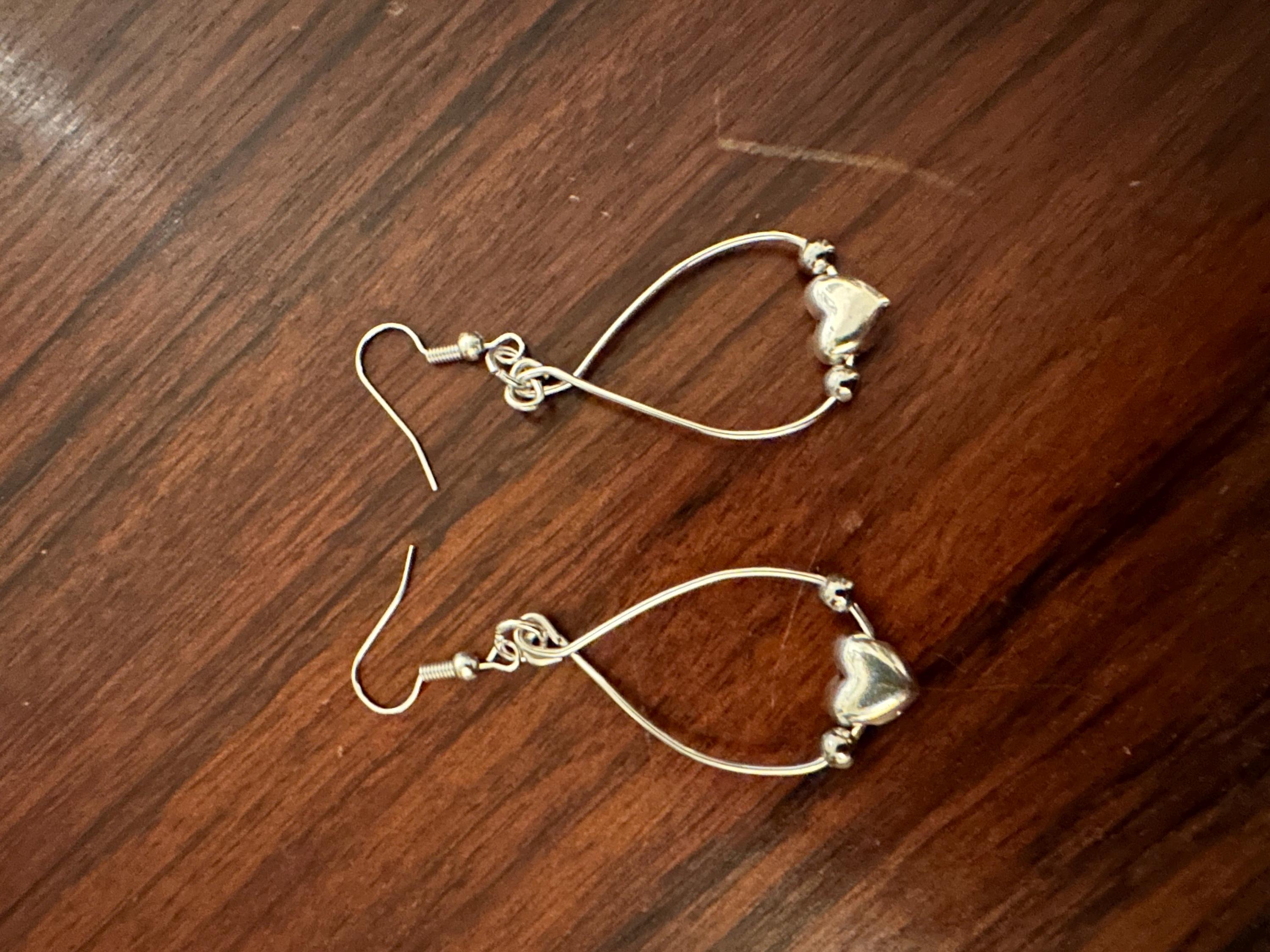 Earrings, Silver Heart Dangle