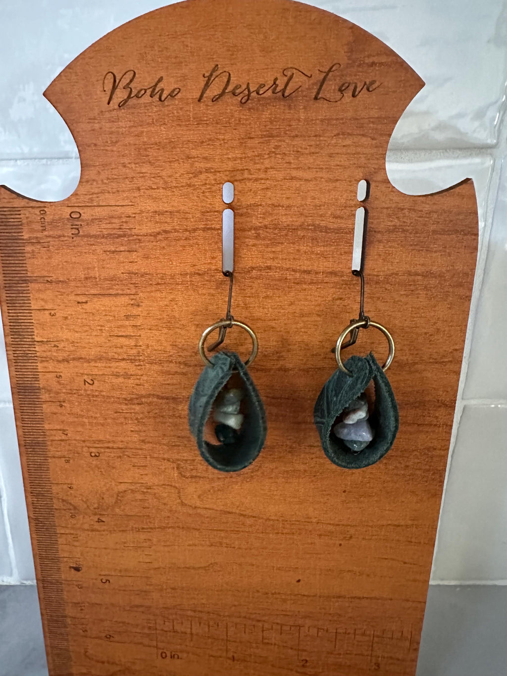 Agate Indian and Leather Earrings