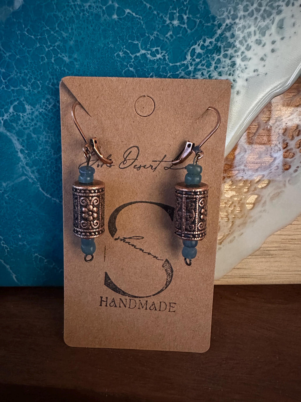 Blue Java and Copper Bead Earrings