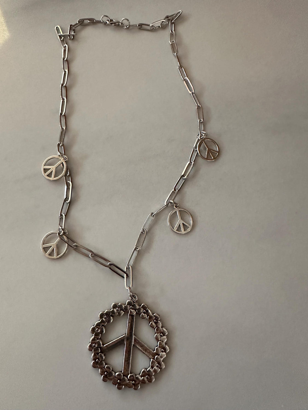 Flower Peace Sign Pendant on Stainless Steel Chain