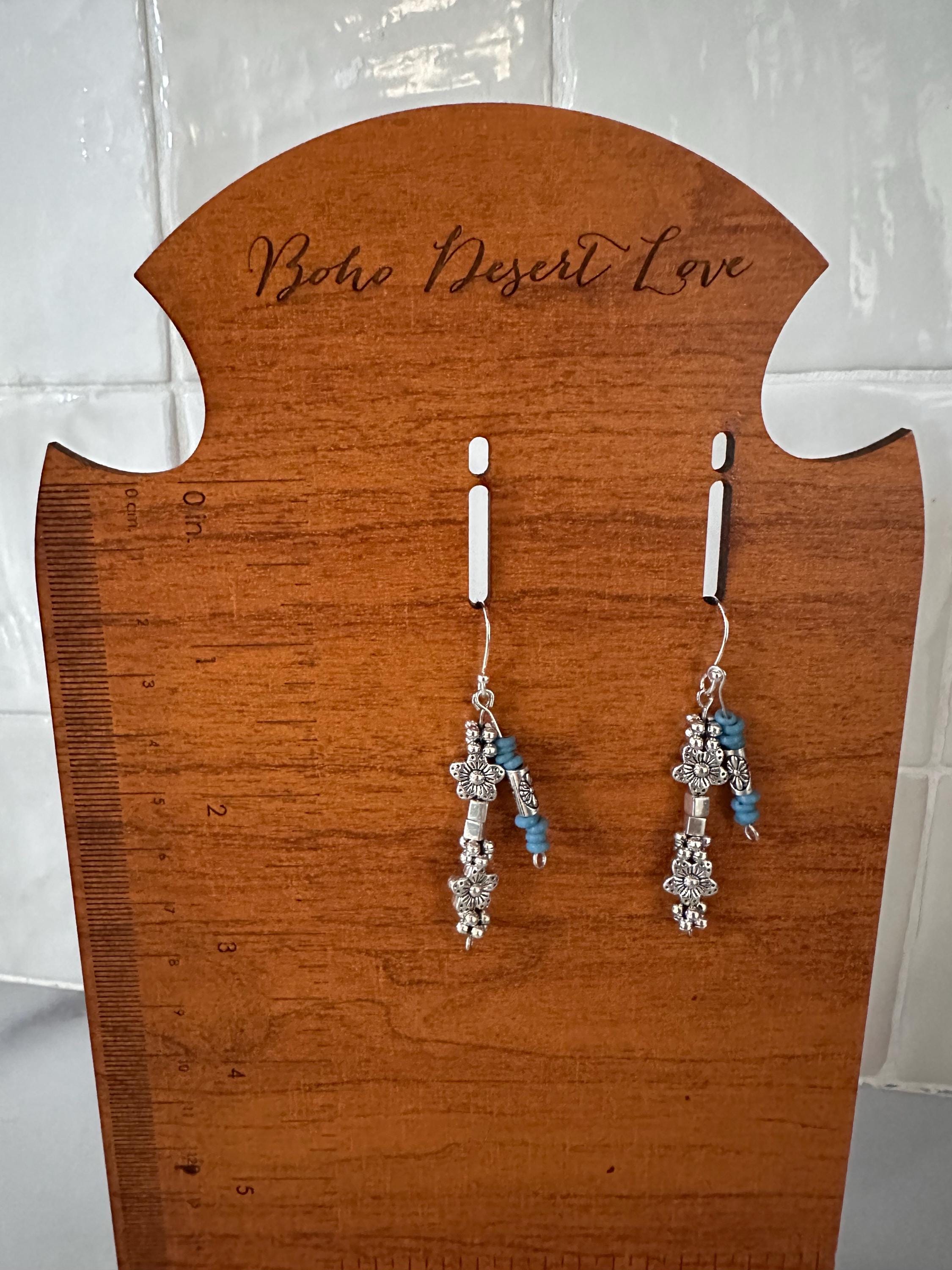 Blue Java Glass Bead, Antique Silver Bead Earrings