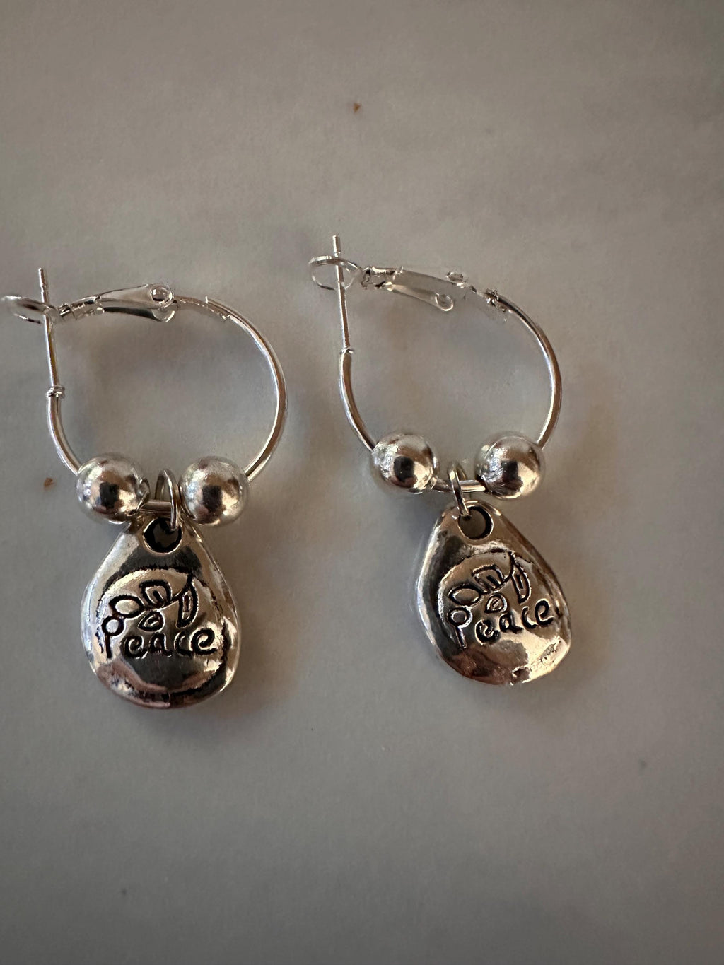 Silver Hoops  20mm with Peace silver charm
