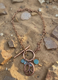 Necklace, Copper Peace Sign, Charms