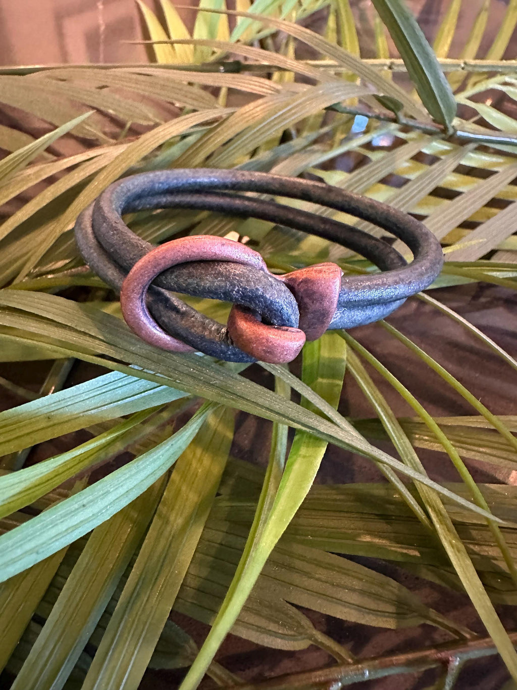 Leather Cuff Bracelet:  Slate Blue, Bronze Buckle Hook Style