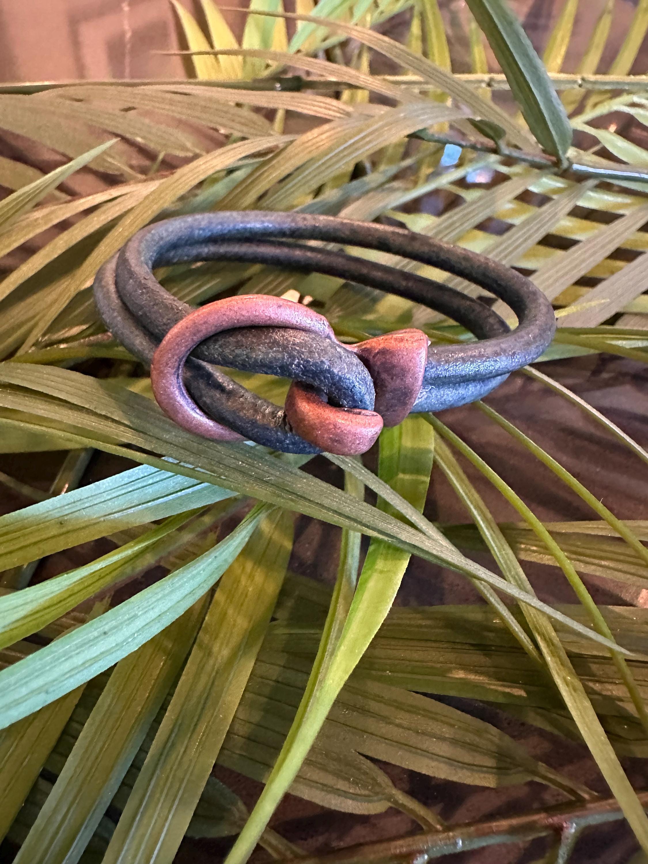 Leather Cuff Bracelet:  Slate Blue, Bronze Buckle Hook Style