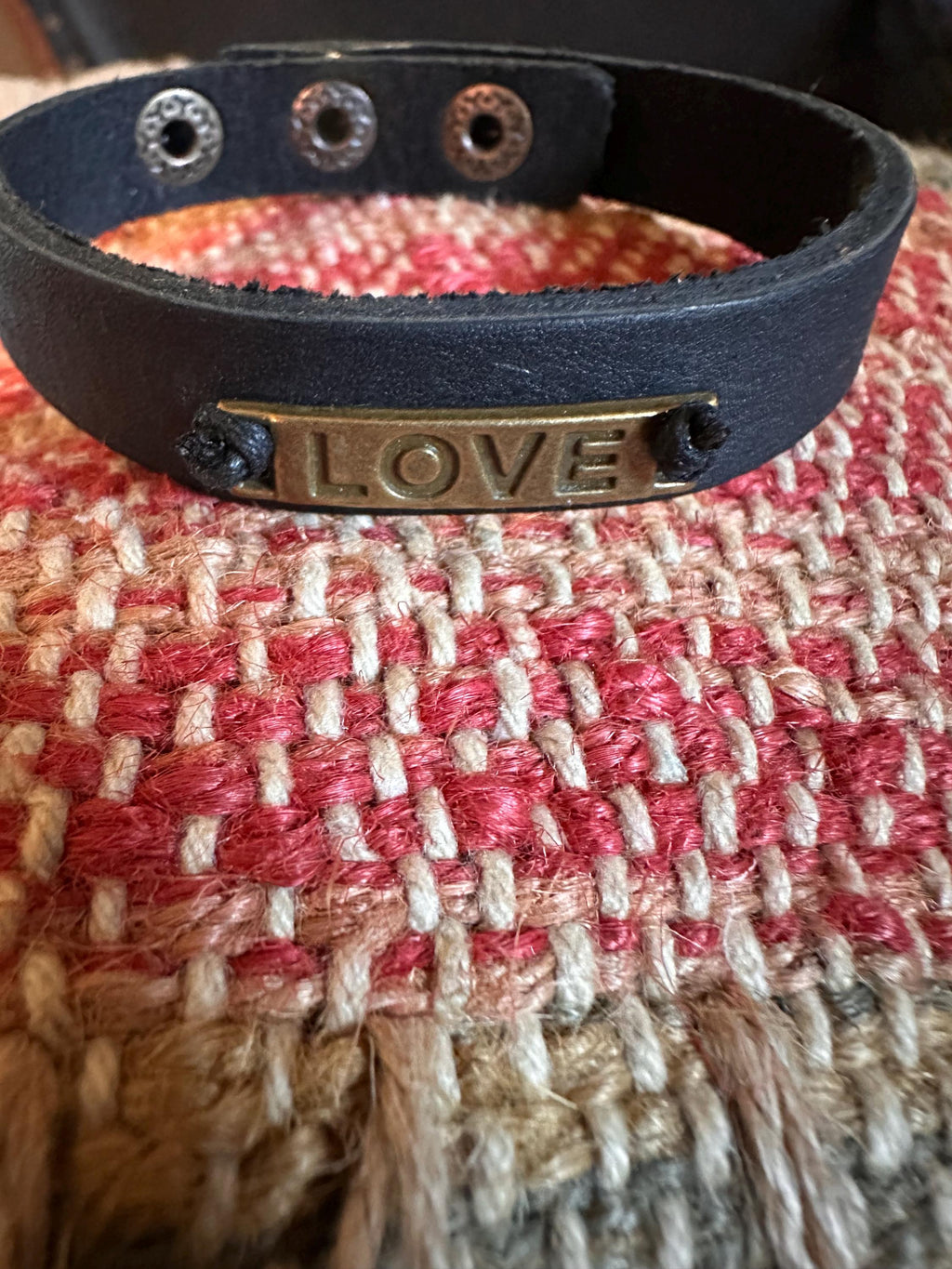 Leather Cuff Bracelet:  Black, Love, Adjustable