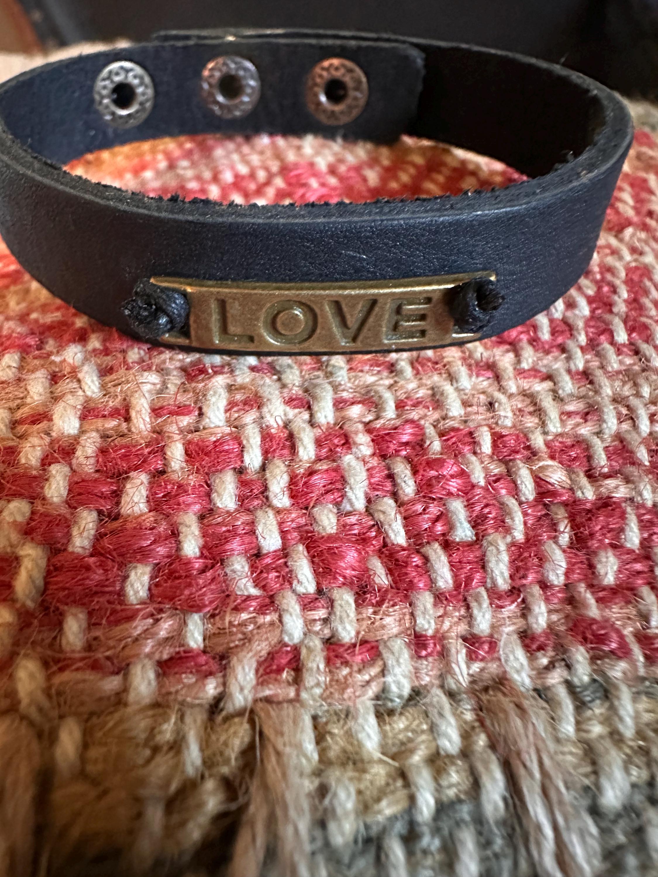 Leather Cuff Bracelet:  Black, Love, Adjustable