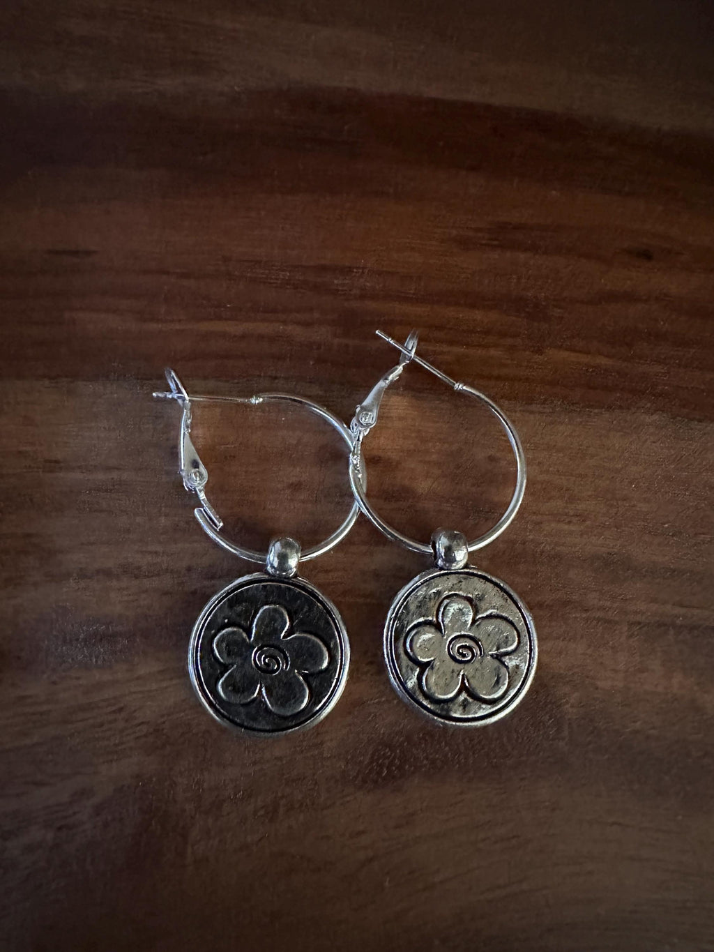 Silver Hoops  20mm with Flower silver charm