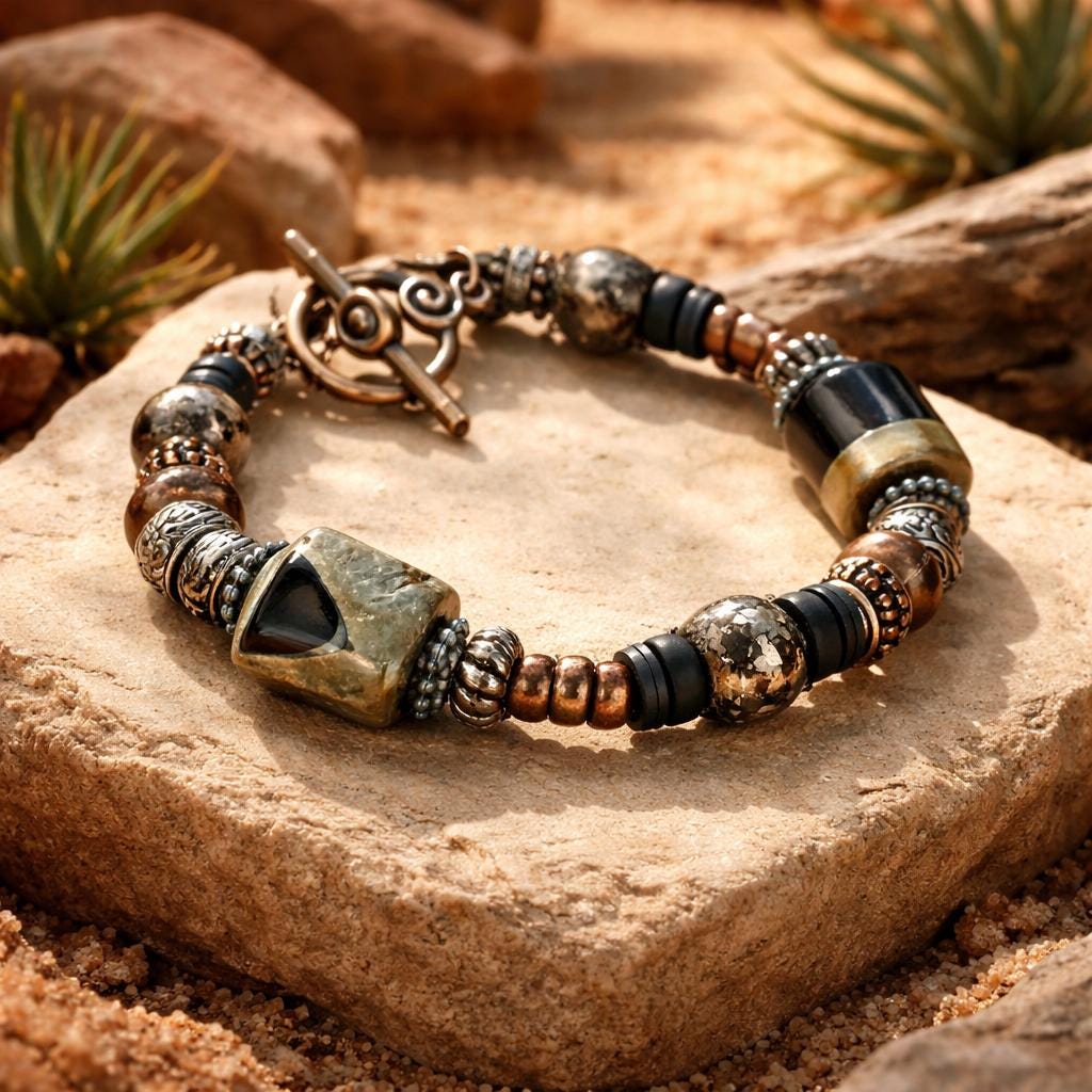 Bracelet, Agate stone beads with copper and mixture of spacers