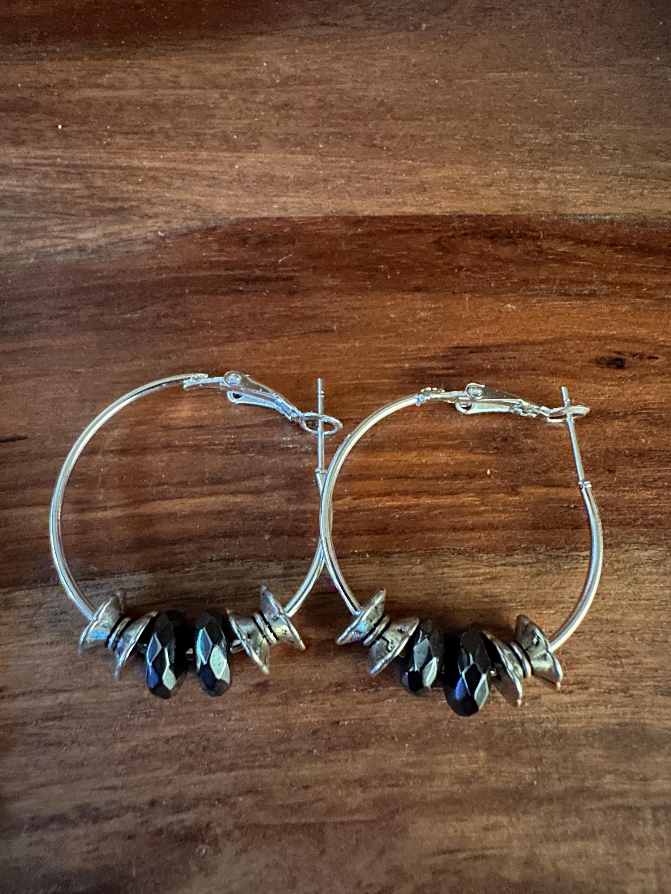 Silver Hoops  30mm with  Antique silver beads