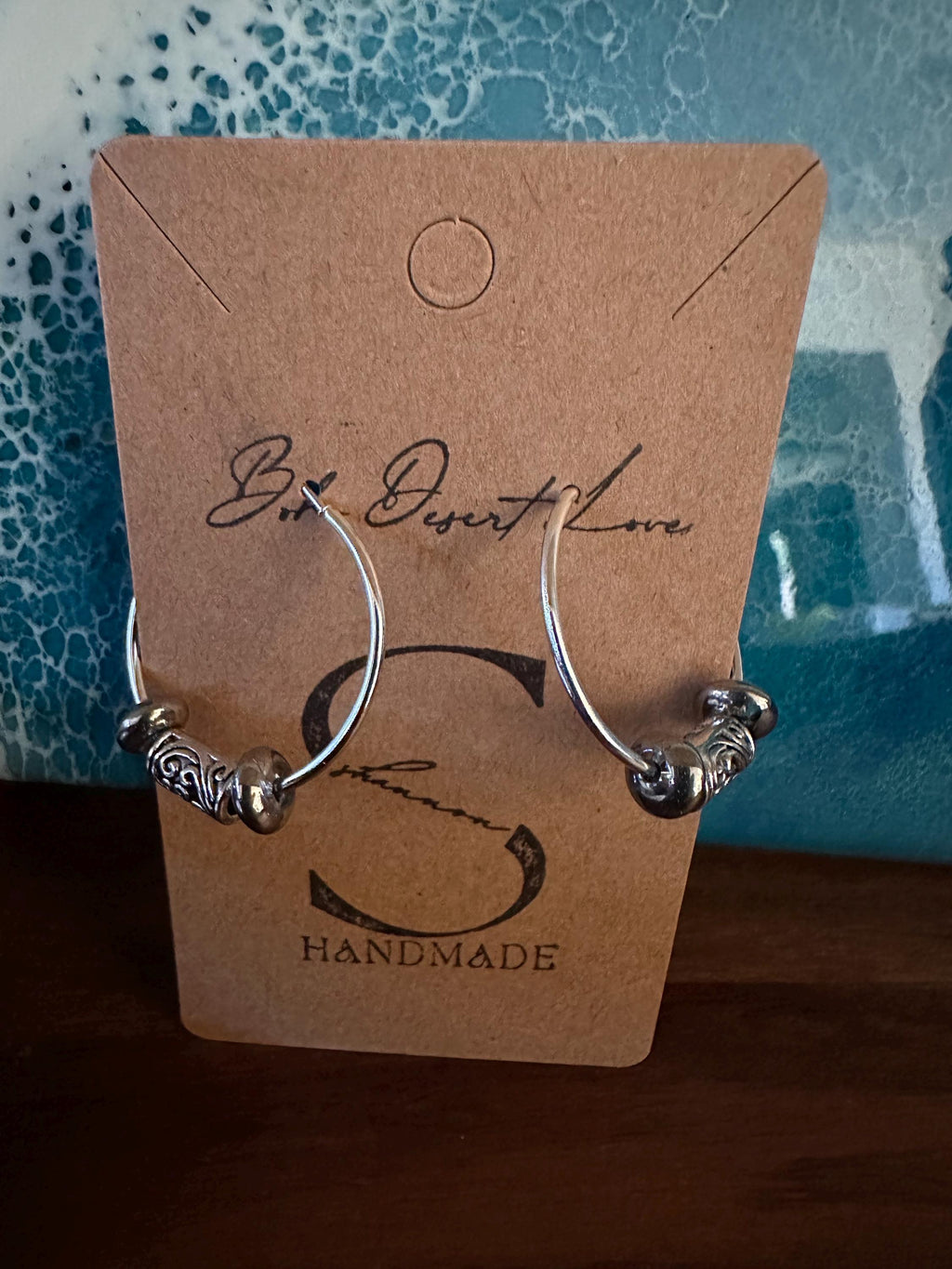 Silver Hoops  25mm with  Antique silver beads