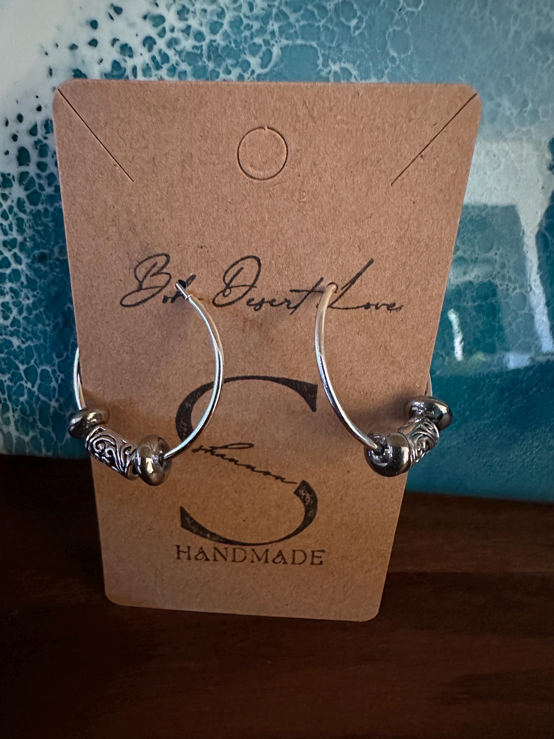 Silver Hoops  25mm with  Antique silver beads