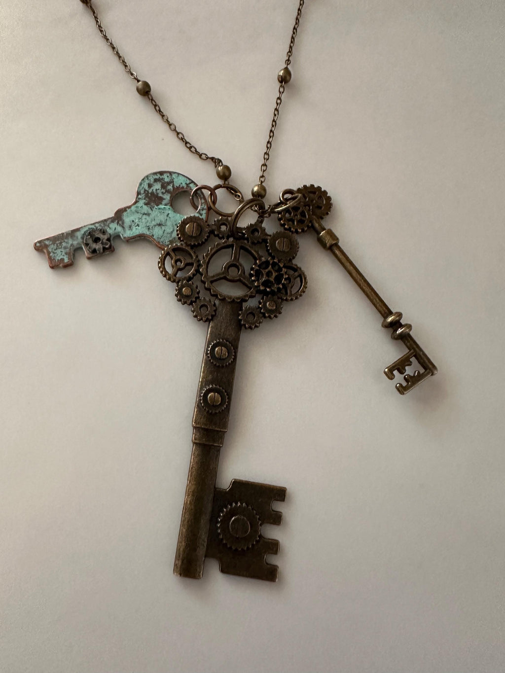 Antique Bronze Key Necklace on Dainty Ball Chain