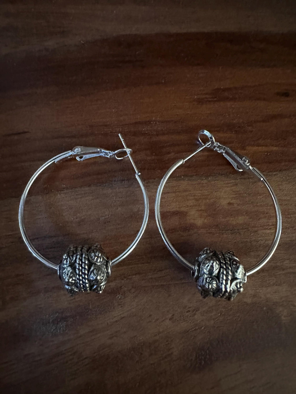Silver Hoops  30mm with  Antique silver beads