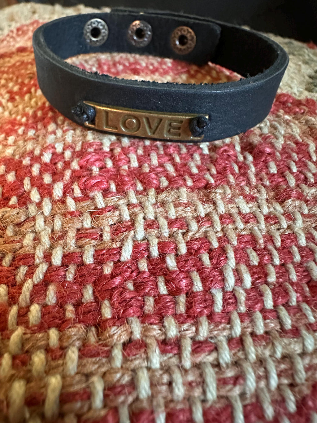 Leather Cuff Bracelet:  Black, Love, Adjustable