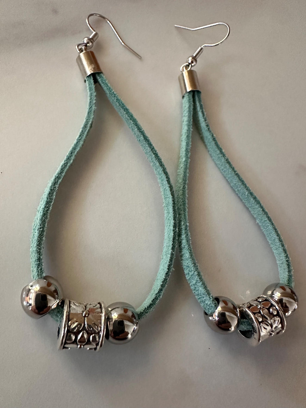 Blue Suede, Antique Silver Bead Earrings