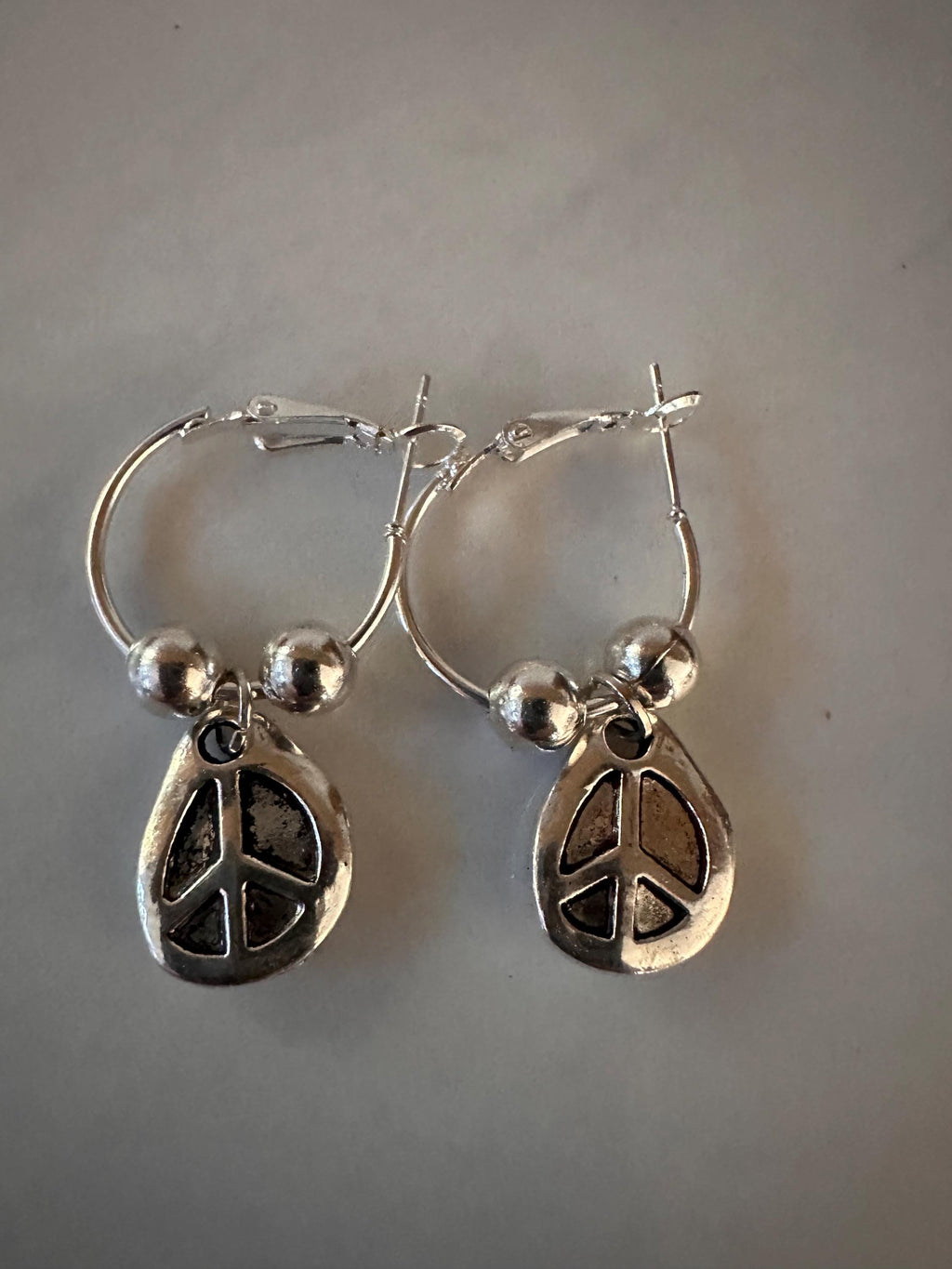 Silver Hoops  20mm with Peace silver charm