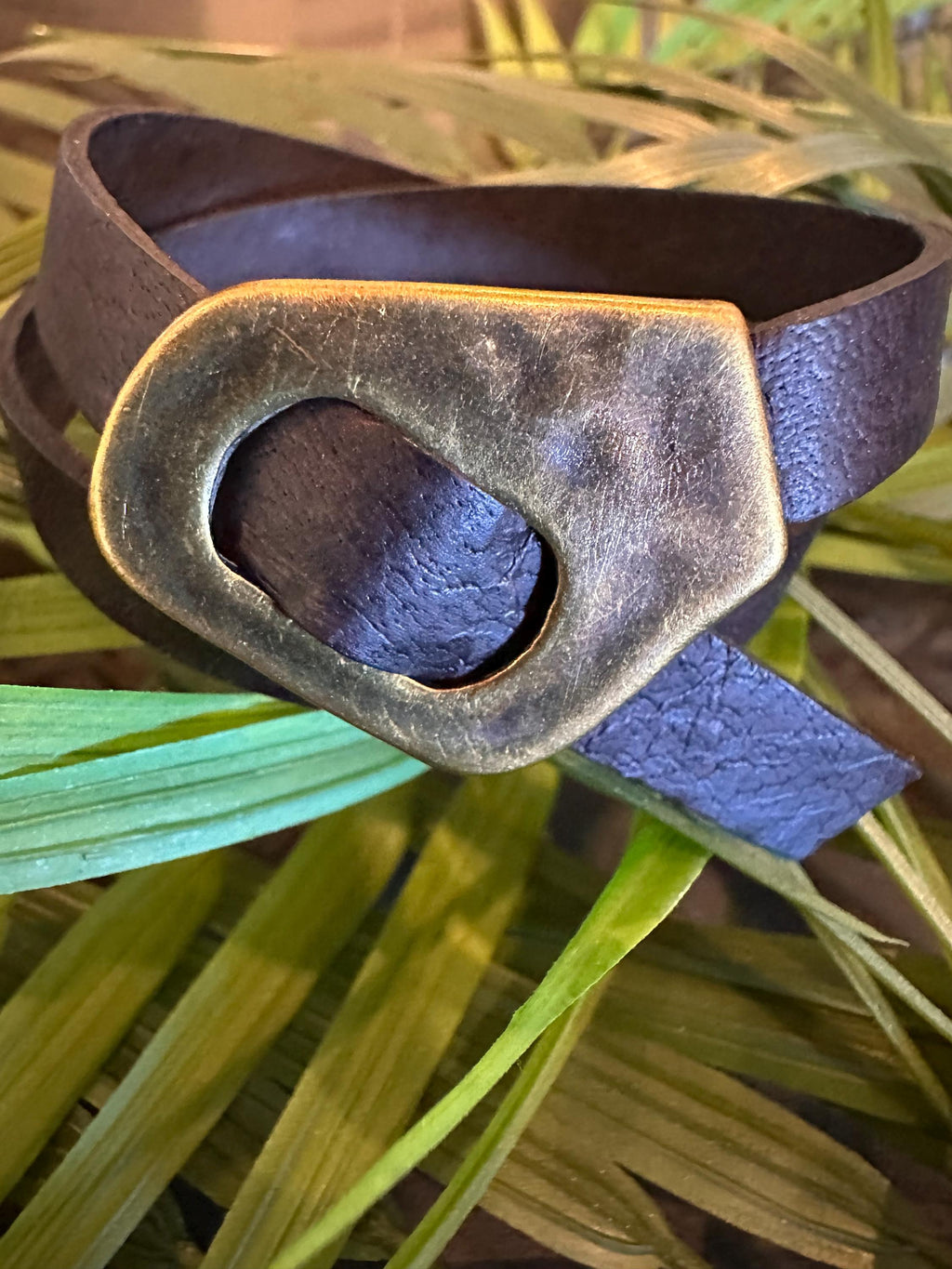 Leather Cuff Bracelet: Black Double Wrap, Bronze Buckle, Adjustable