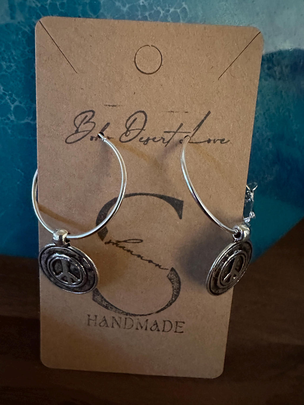 Silver Hoops  25mm with Peace silver charm