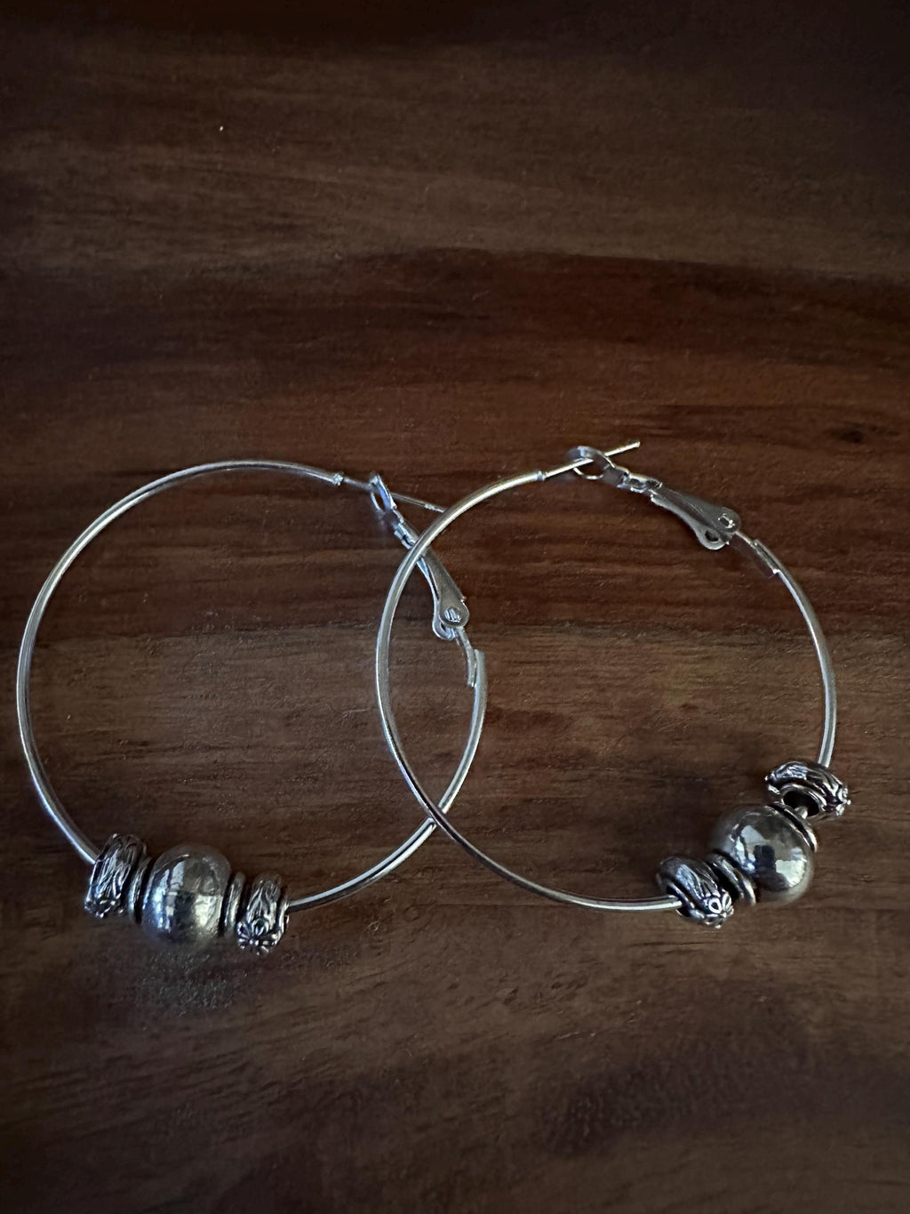 Silver Hoops  35mm with  Antique silver beads