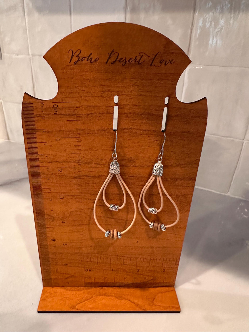 Earrings, Natural Leather, Silver Alloy Beads, Wood Beads with Stainless Steel Hooks