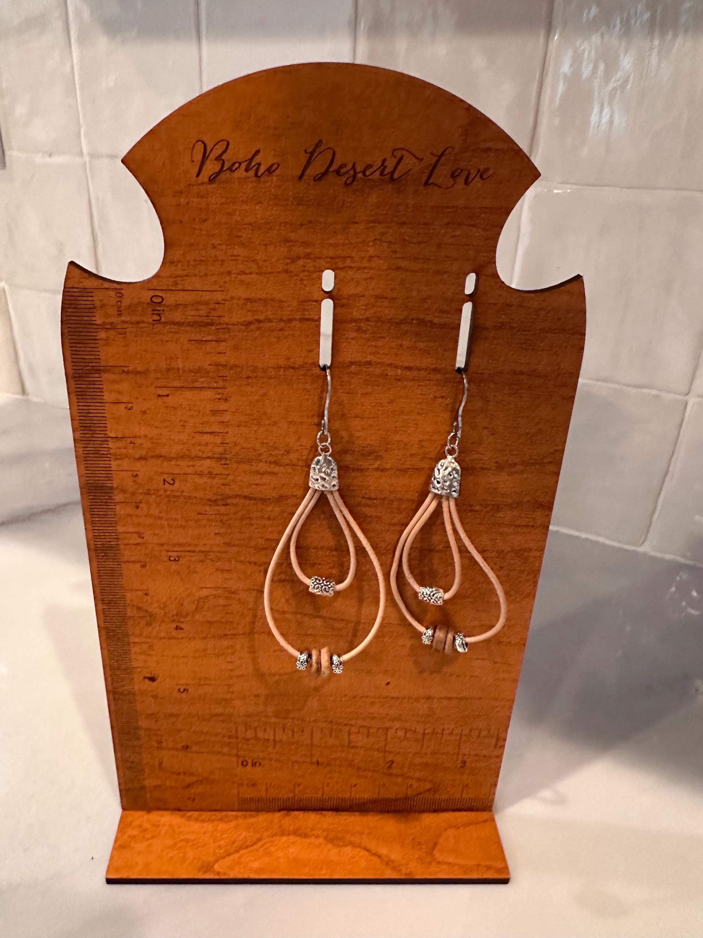 Natural Leather, Silver Alloy Beads, Wood Beads  with Stainless Steel Hooks