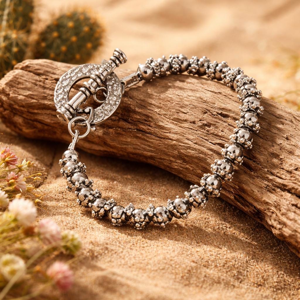 Bracelet, 8mm Stainless steel ball beads and stainless spacer