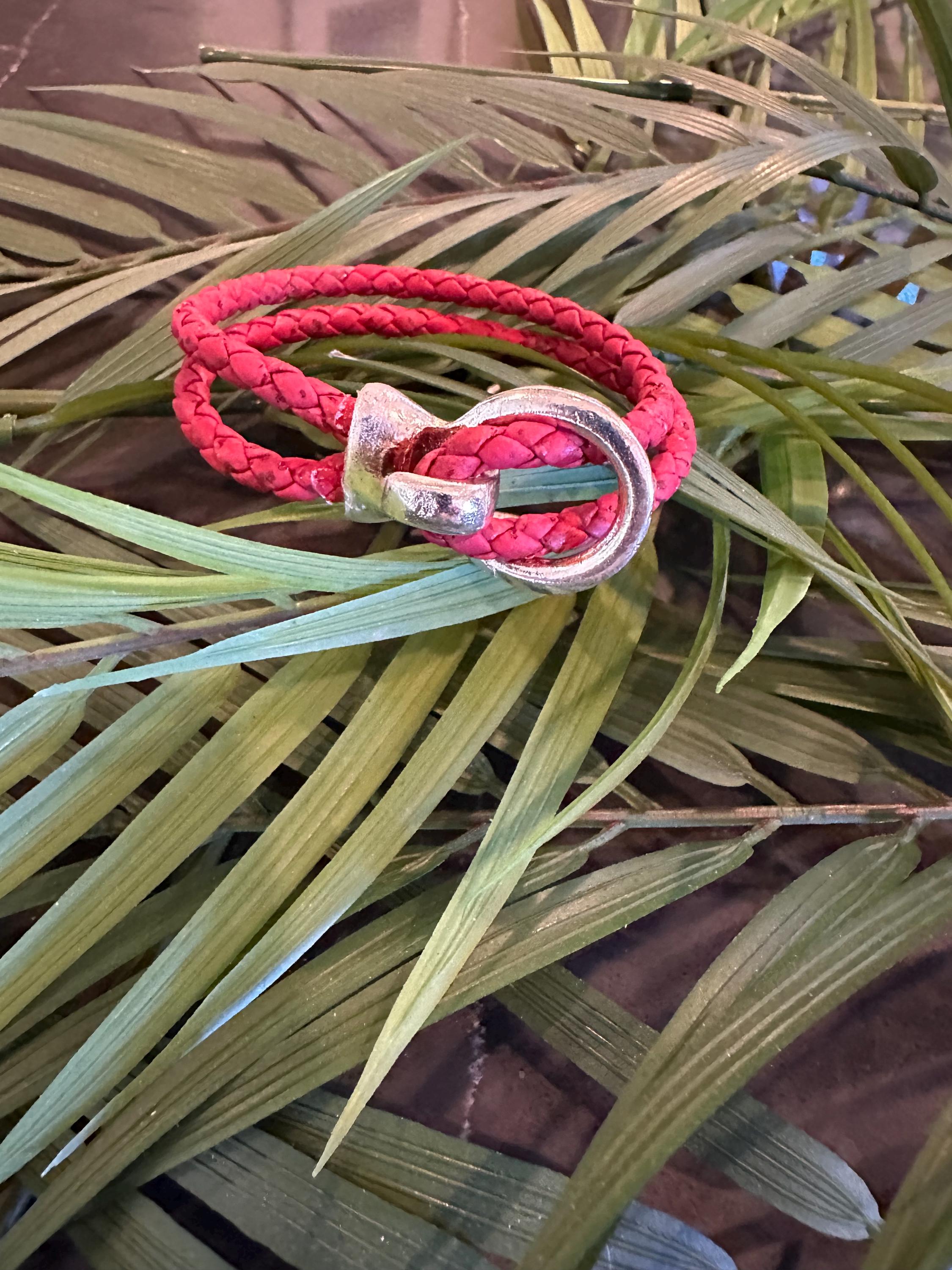 Cork Cuff Bracelet: Red Braided, Silver Zamak Hook