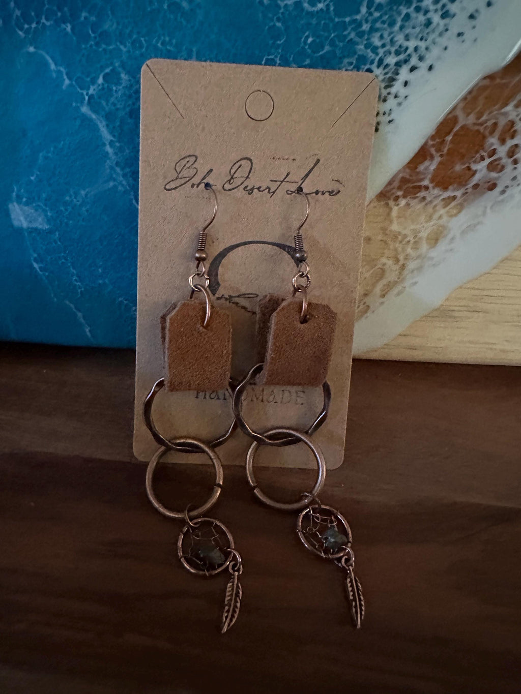 Copper, Suede Dream Catcher Earrings