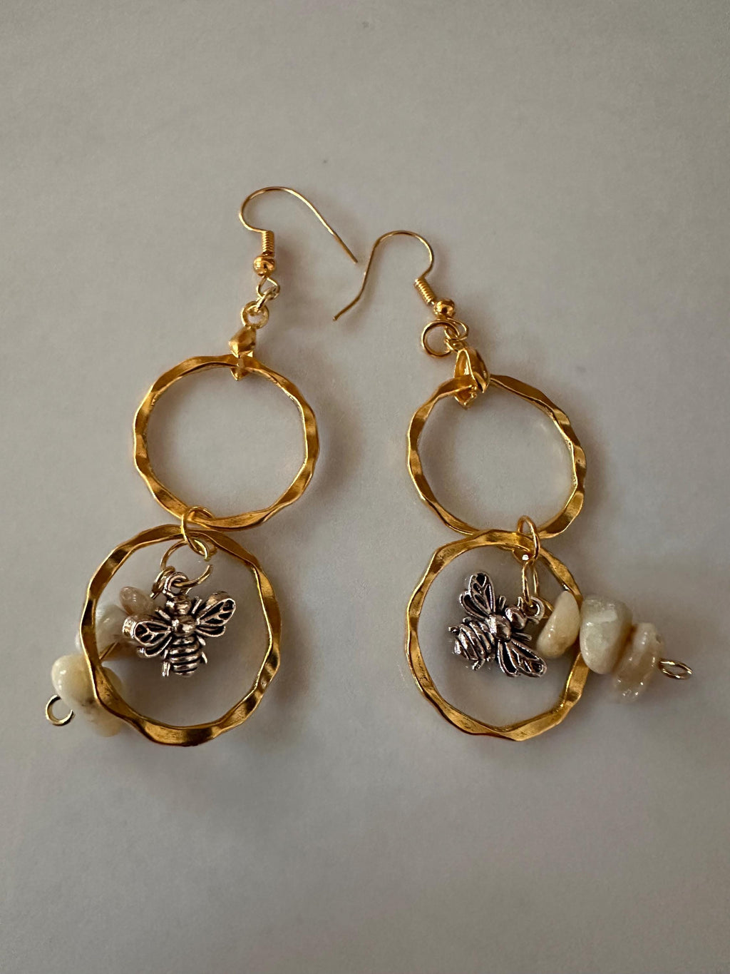 Amazonite, Gold Plated Rings with Antique Silver Bee Earrings