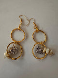 Earrings, Amazonite, Gold Plated Rings with Antique Silver Bee