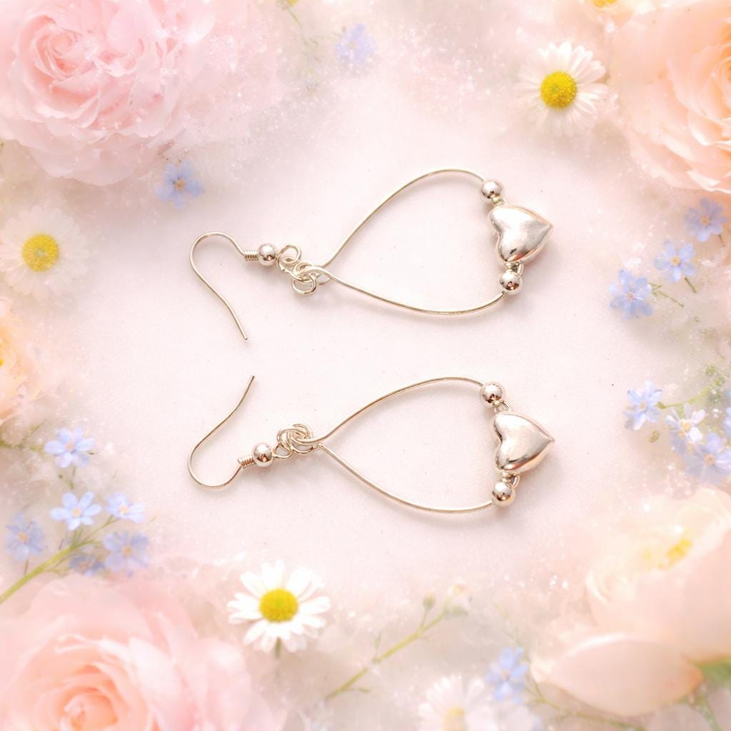 Earrings, Silver Heart Dangle
