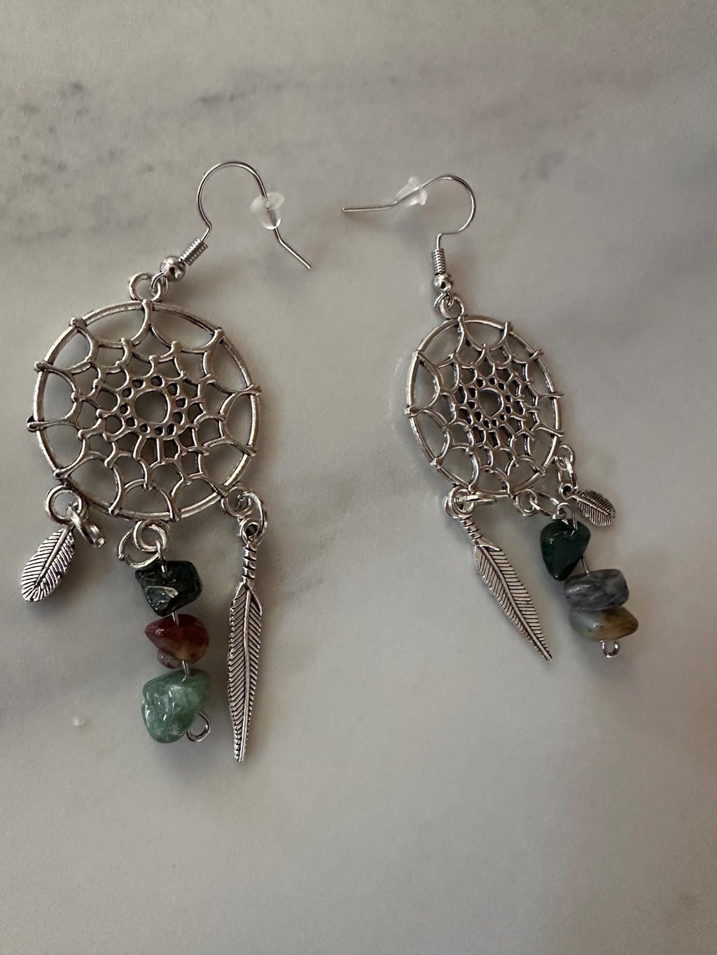 Indian Agate Antique Silver Dream Catcher Earrings
