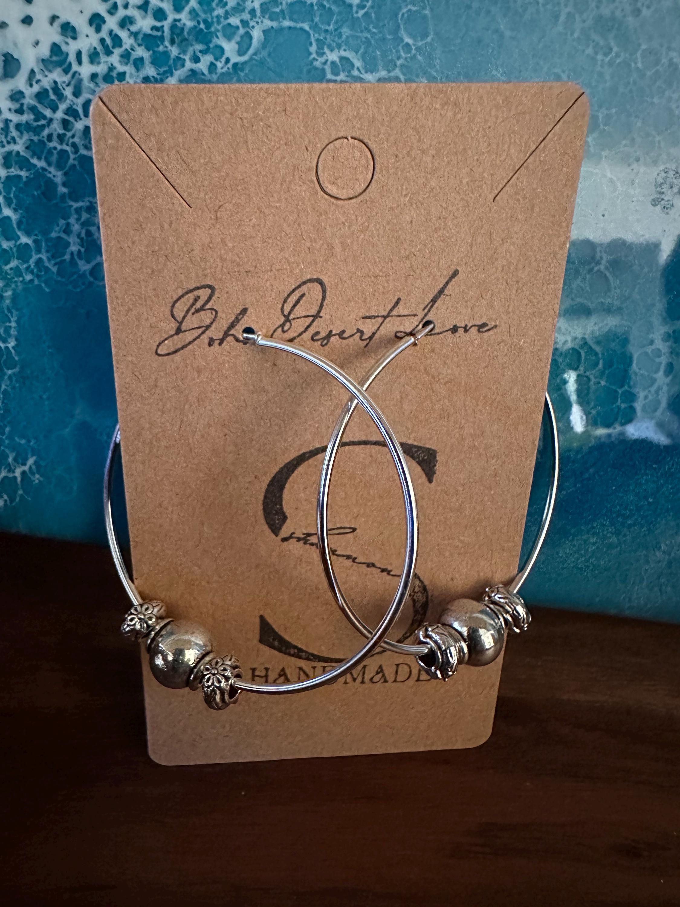 Silver Hoops  35mm with  Antique silver beads