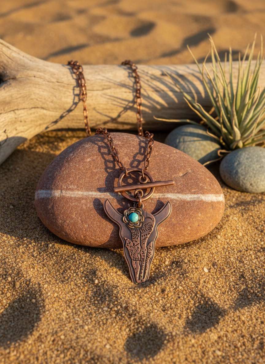 Steer Pendant Necklace in Desert Setting