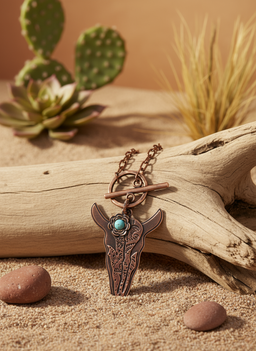 Steer Pendant Necklace in Desert Setting